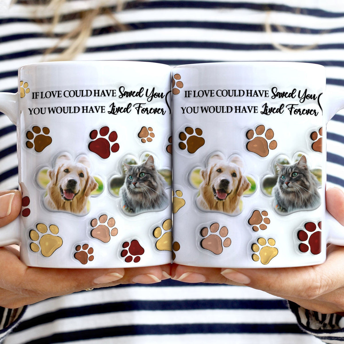 Custom Photo Forever In My Heart - Memorial Gift For Dog Lovers, Cat Lovers - 3D Inflated Effect Printed Mug, Personalized White Edge-to-Edge Mug