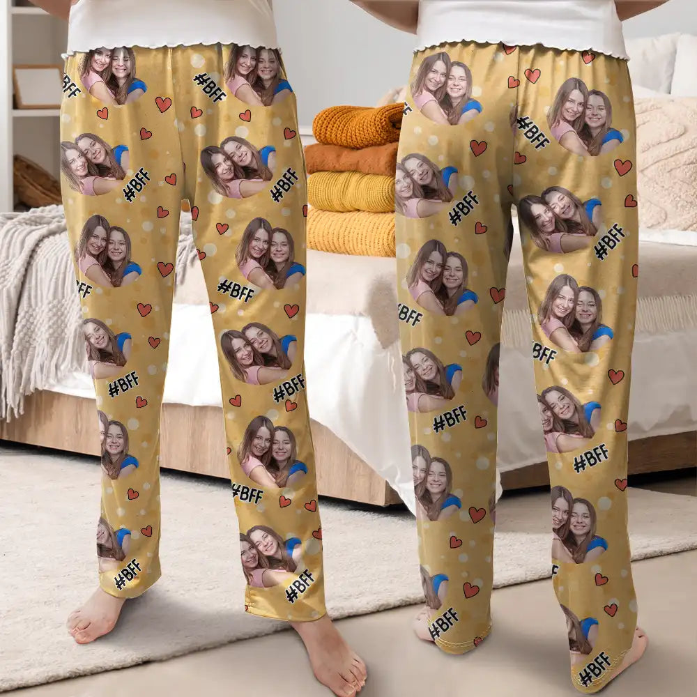 Custom Photo Besties Sisters Hashtag - Personalized Pajama Pants