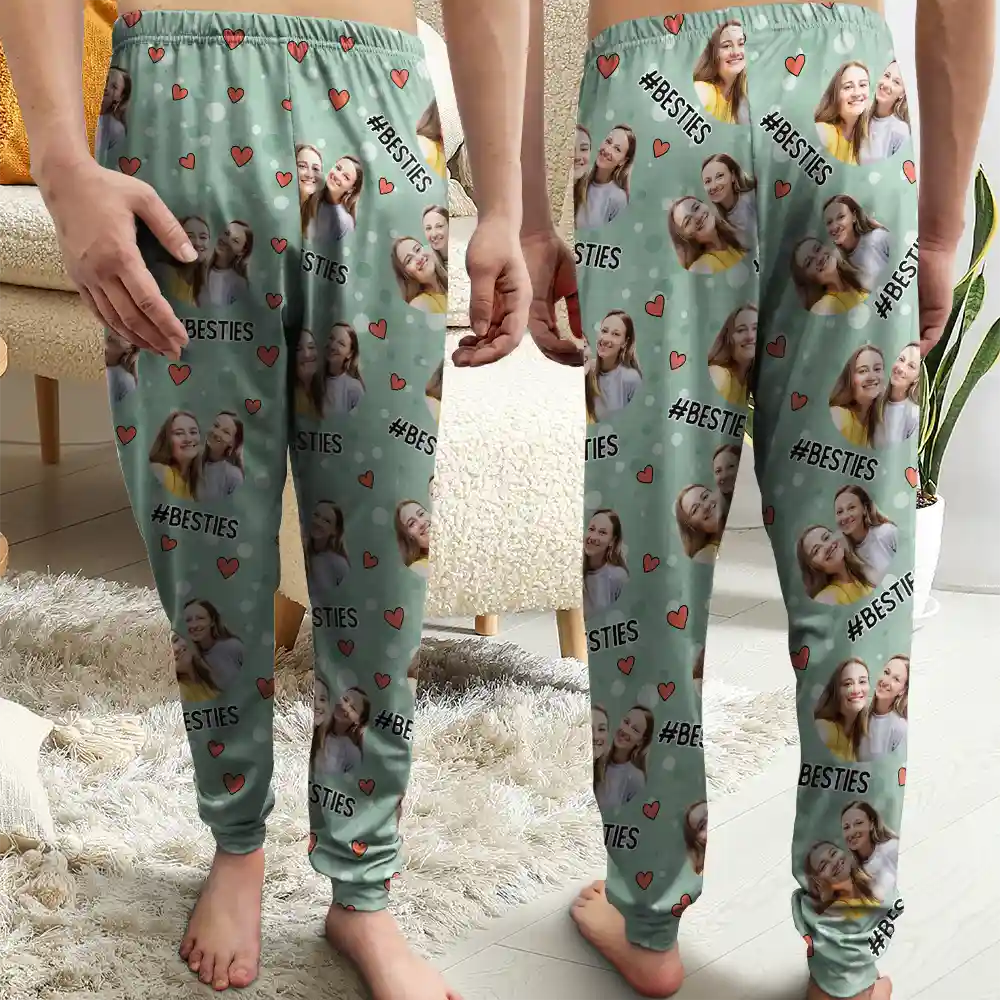 Custom Photo Besties Sisters Hashtag - Personalized Pajama Pants