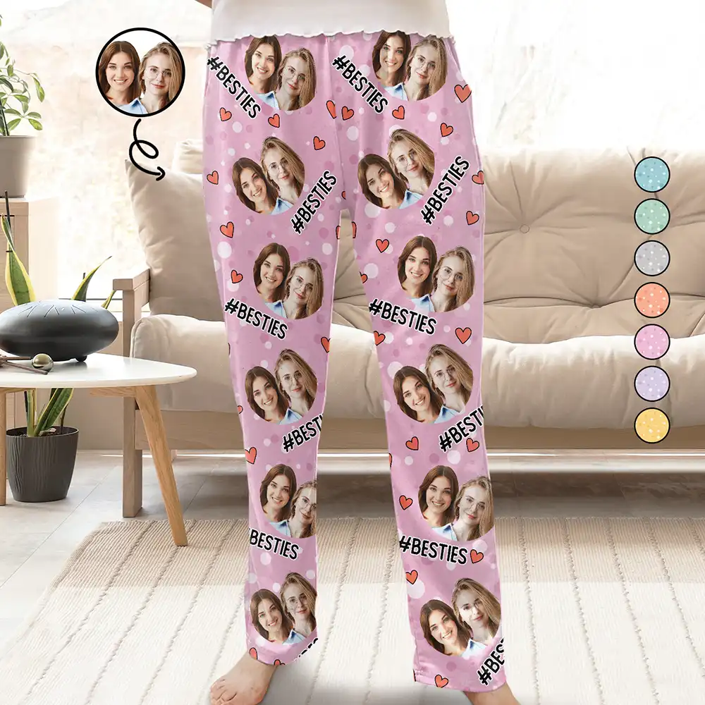 Custom Photo Besties Sisters Hashtag - Personalized Pajama Pants