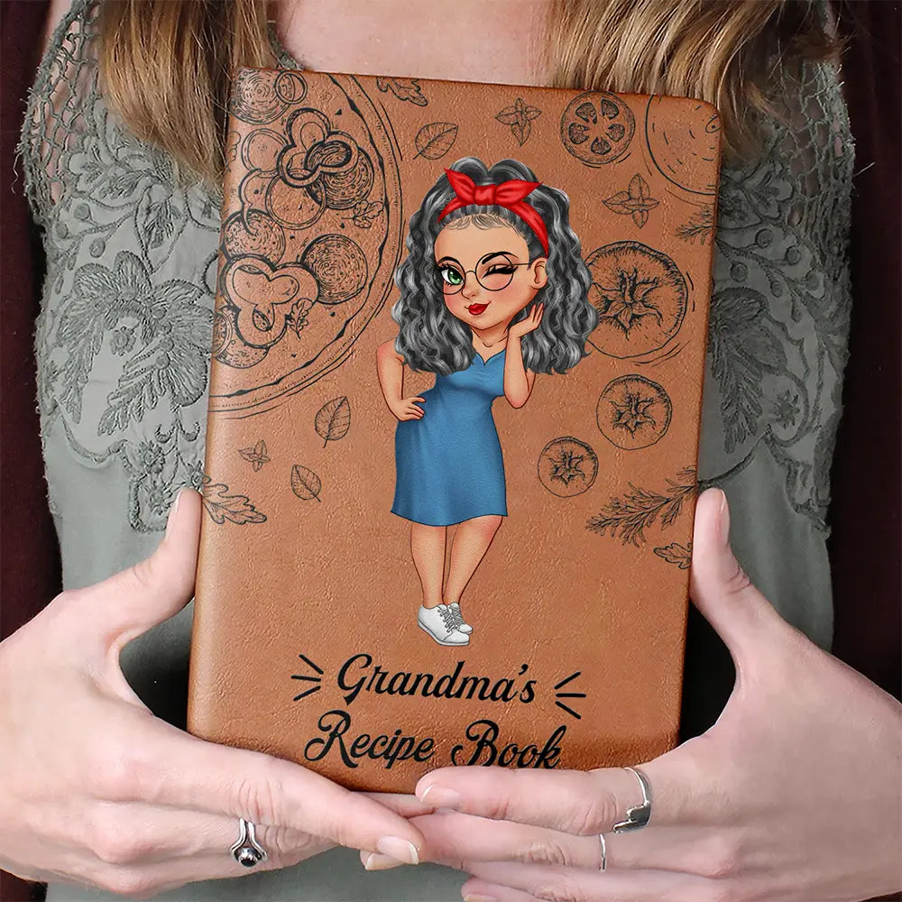 Cartoon Woman Recipe Book - Personalized Leather Journal