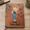 Cartoon Woman Recipe Book - Personalized Leather Journal