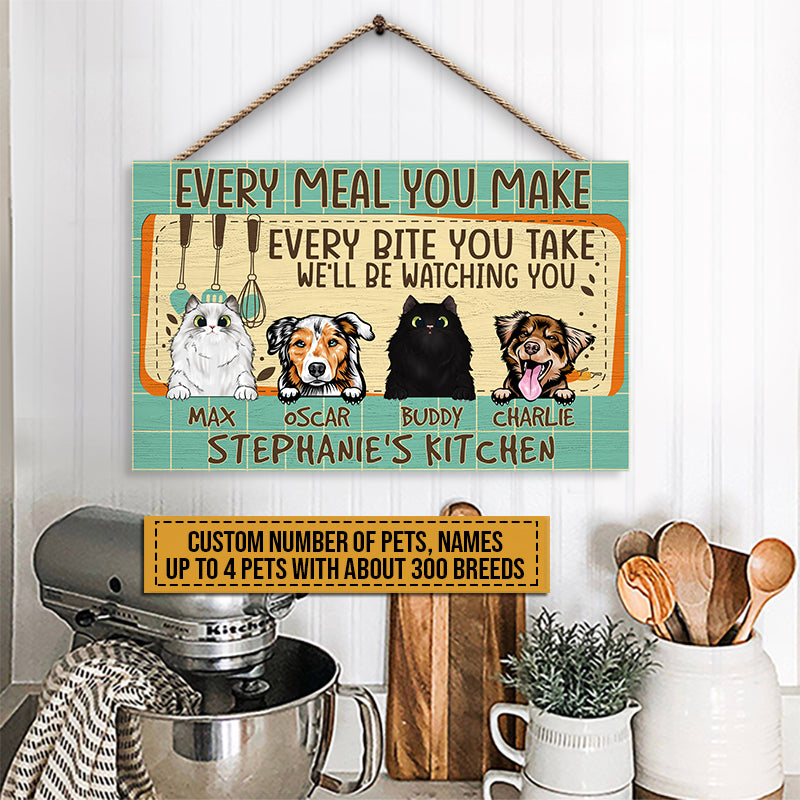 Pet Lovers We'll Be Watching You Custom Wood Rectangle Sign, Dog, Cat, Funny Kitchen Decor, Gift For Pet Lovers