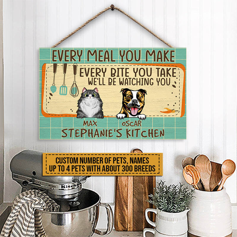 Pet Lovers We'll Be Watching You Custom Wood Rectangle Sign, Dog, Cat, Funny Kitchen Decor, Gift For Pet Lovers