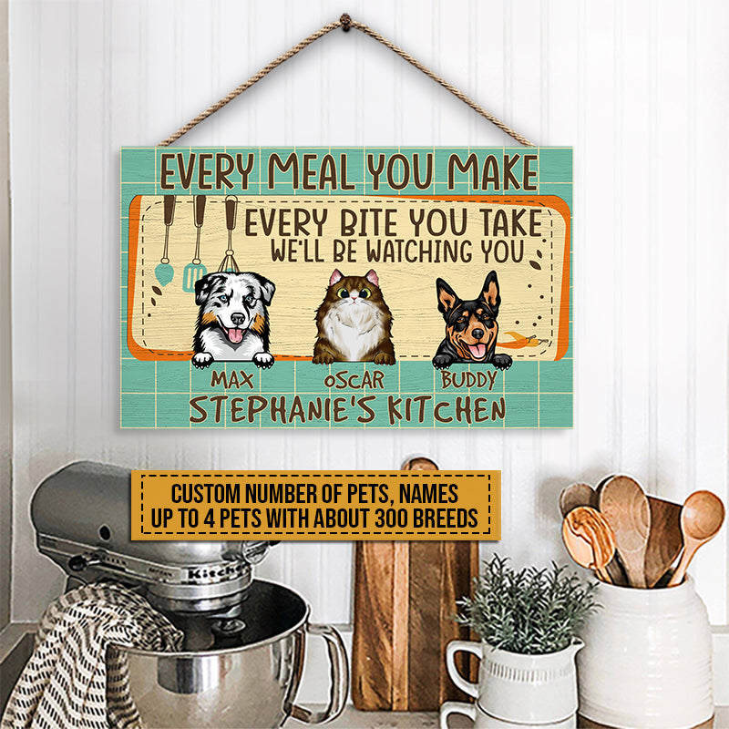 Pet Lovers We'll Be Watching You Custom Wood Rectangle Sign, Dog, Cat, Funny Kitchen Decor, Gift For Pet Lovers