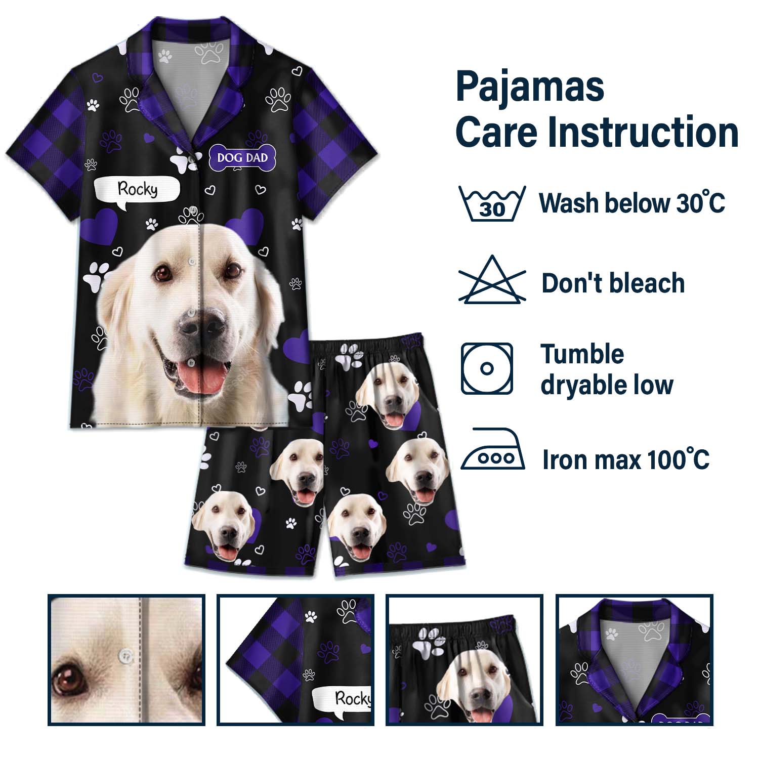 Custom Photo Dog Cat Mom Dad - Funny Birthday Gift For Wife, Husband, Dog Mom, Cat Mom, Dog Dad, Cat Dad, Pet Lovers - Personalized Custom Short Pajamas Set