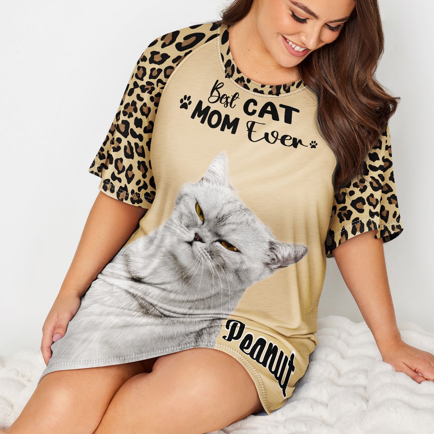 Custom Photo Best Dog Mom Cat Mom Ever - Gift For Fur Moms, Pet Lovers - Personalized Women's Sleep Tee