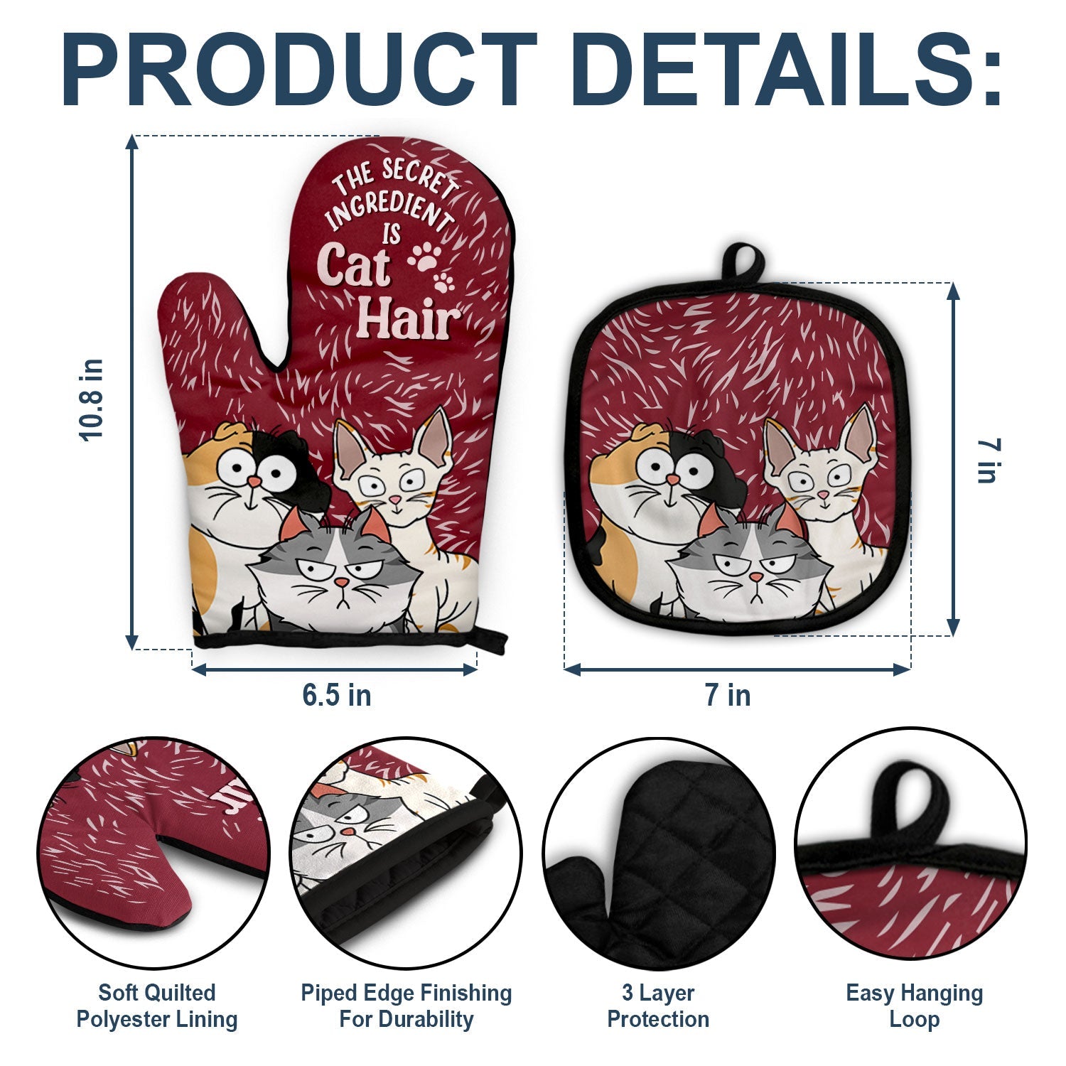 The Secret Ingredient Is Cat Hair - Gift For Cat Lovers - Personalized Oven Mitts, Pot Holders