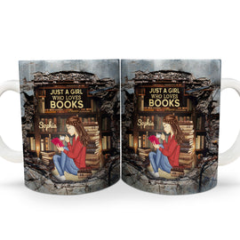 3D Cracked Wall Reading Girl - Gift For Book Lovers - Personalized White Edge-to-Edge Mug