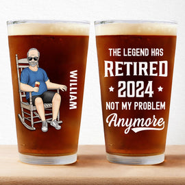 The Legend Has Retired - Retirement Gift For Men, Grandpa, Father - Personalized Beer Glass