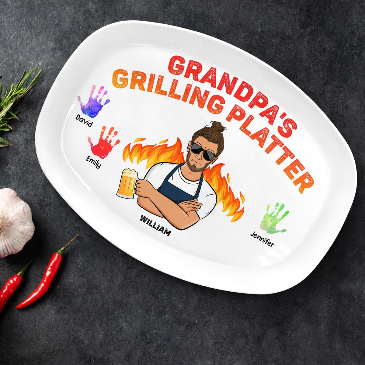 Daddy's Grilling Platter - Gift For Dad, Father, Grandfather, Grandpa - Personalized Plate