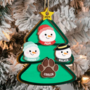 Christmas Tree Snowman Family - Personalized 2-Layered Wooden Ornament