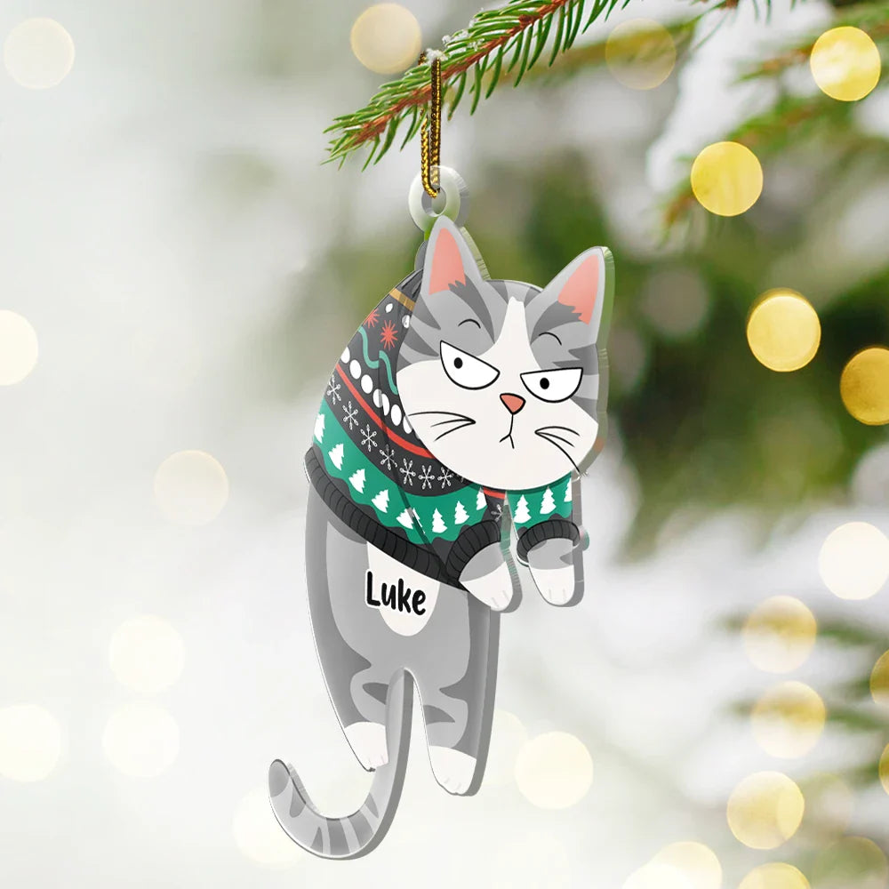 Christmas,Cat Lovers,Funny - Hanging Cat Have Yourself A Meowy Christmas - Personalized Cutout Acrylic Ornament