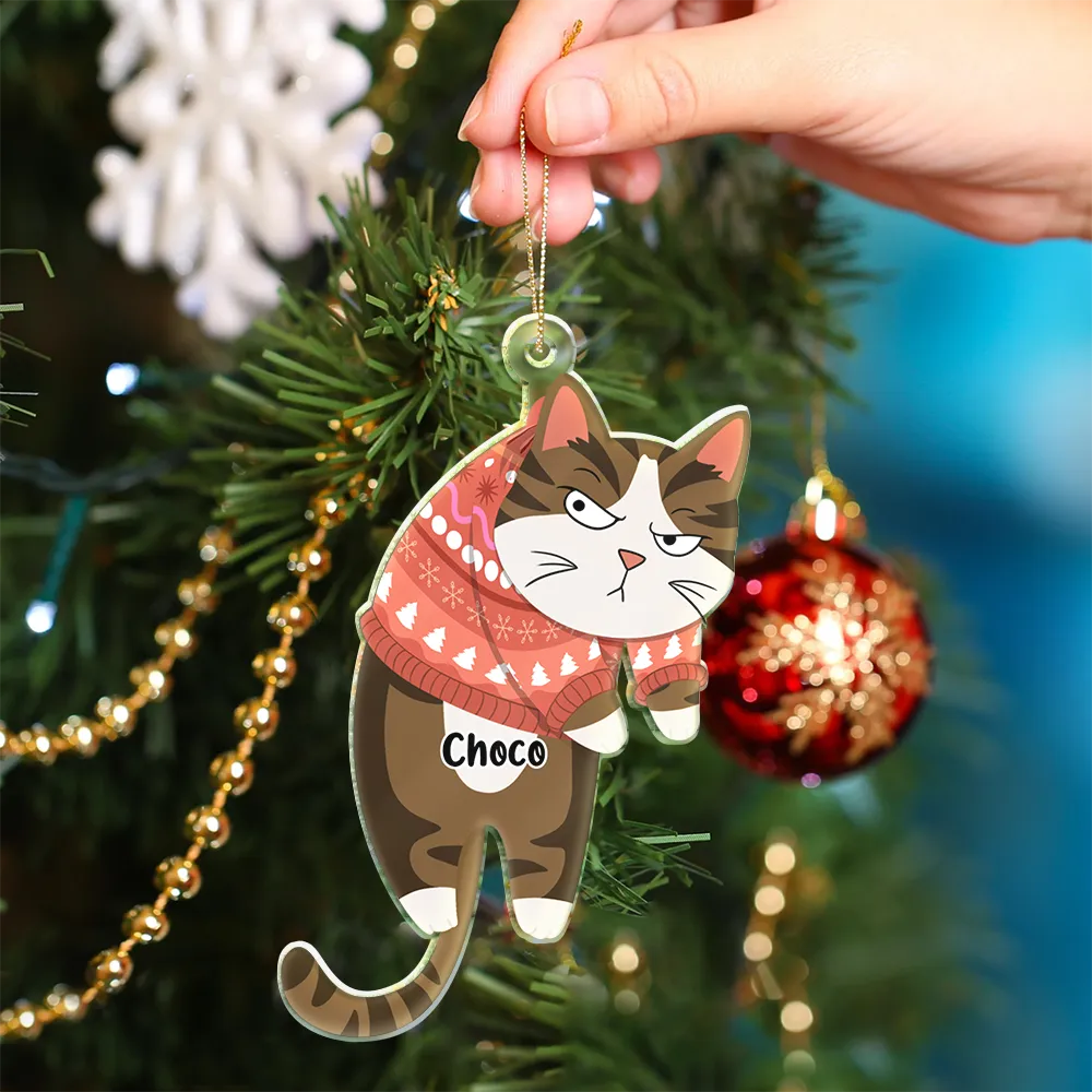 Christmas,Cat Lovers,Funny - Hanging Cat Have Yourself A Meowy Christmas - Personalized Cutout Acrylic Ornament