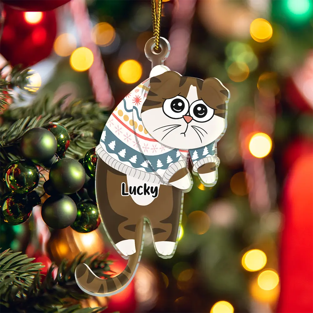 Christmas,Cat Lovers,Funny - Hanging Cat Have Yourself A Meowy Christmas - Personalized Cutout Acrylic Ornament