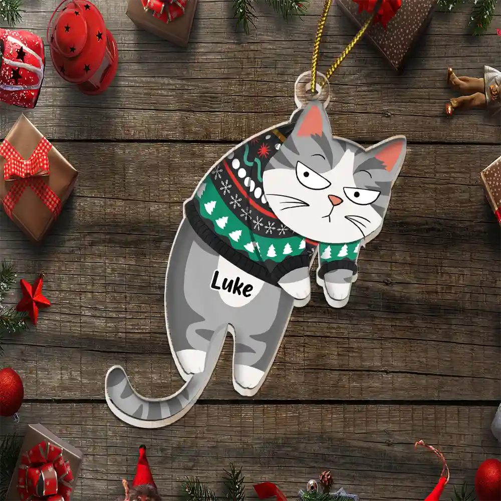 Christmas,Cat Lovers,Funny - Hanging Cat Have Yourself A Meowy Christmas - Personalized Cutout Acrylic Ornament