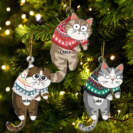 Christmas,Cat Lovers,Funny - Hanging Cat Have Yourself A Meowy Christmas - Personalized Cutout Acrylic Ornament