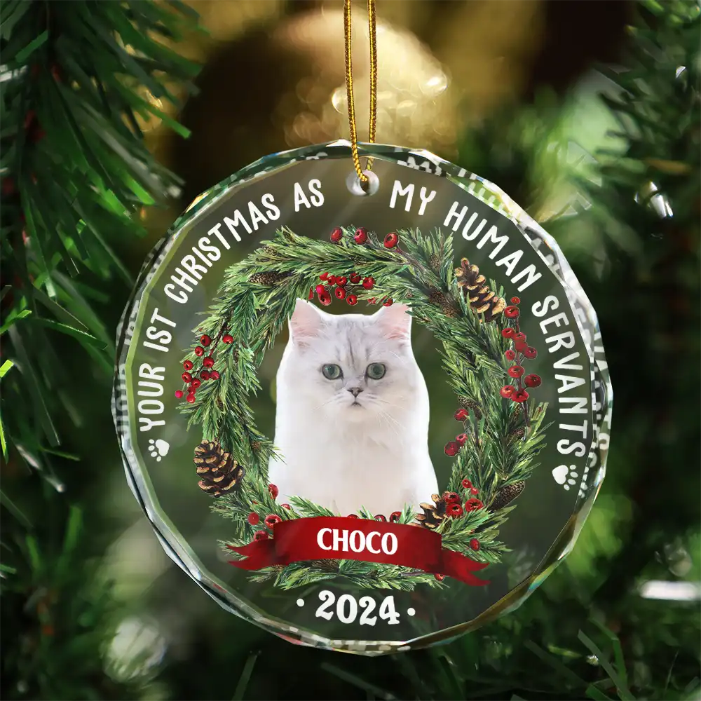 Pet Lovers - Custom Photo Dog Cat Your First Christmas As My Pawrents - Personalized Circle Glass Ornament