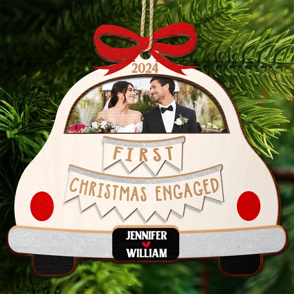 Christmas,Custom Photo,Gift For Couples,Gift For Husband,Gift For Wife,Gift For Boyfriend,Gift For Girlfriend,Love - Custom Photo Christmas Couple Just Married - Personalized 2-Layered Wooden Ornament