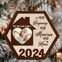 Family - Custom Photo Family New Beginnings New Memories New Home - Personalized 2-Layered Wooden Ornament