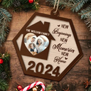 Family - Custom Photo Family New Beginnings New Memories New Home - Personalized 2-Layered Wooden Ornament