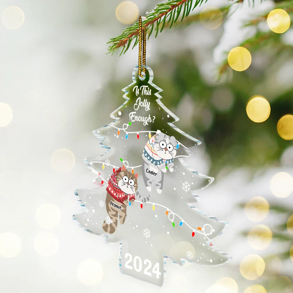 Cat Lovers - Christmas Hanging Cats Tis The Season To Be Jolly - Personalized Custom Shaped Acrylic Ornament