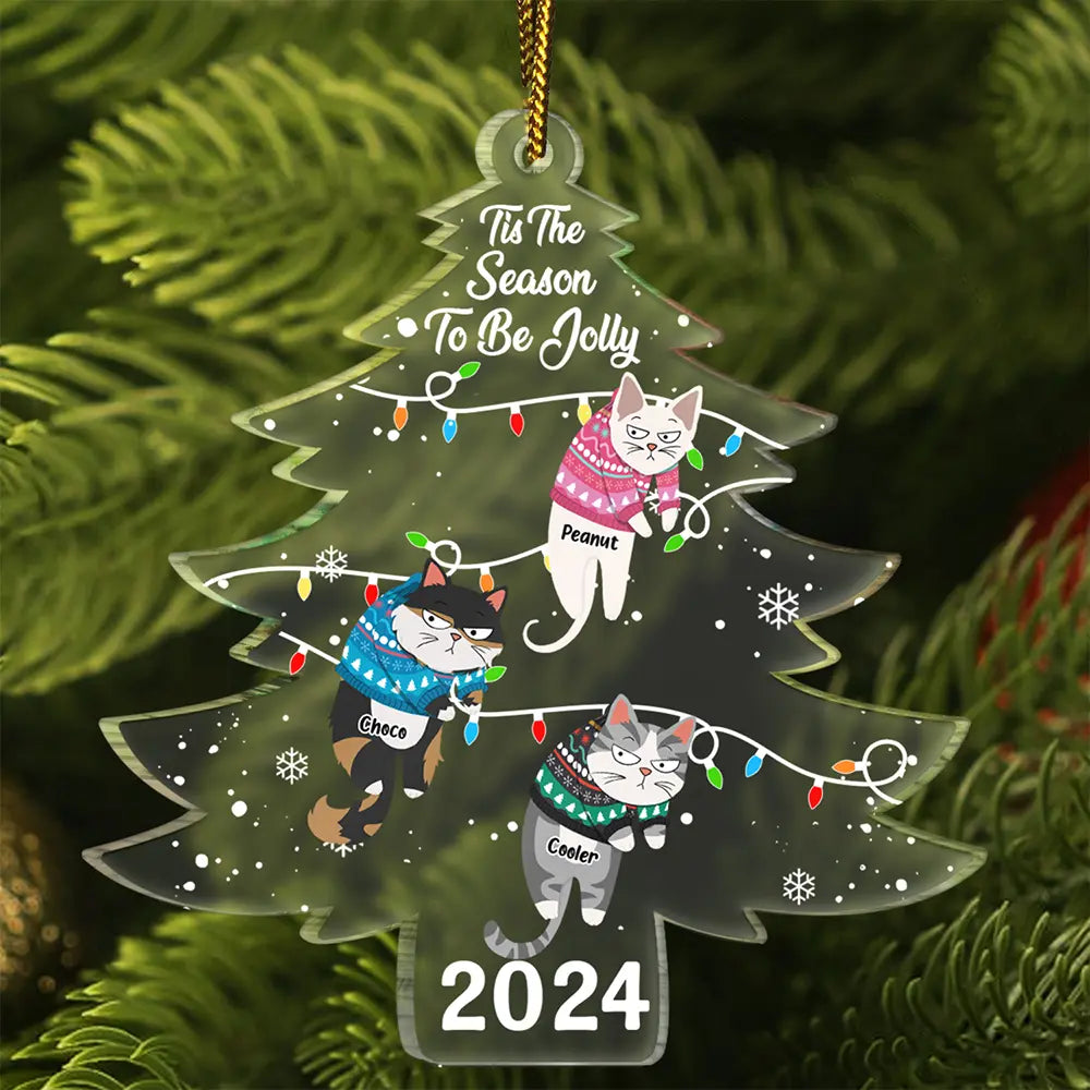 Cat Lovers - Christmas Hanging Cats Tis The Season To Be Jolly - Personalized Custom Shaped Acrylic Ornament