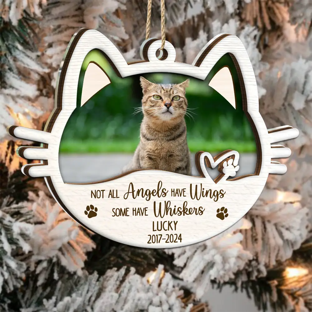 Christmas,Memorial,Cat Lovers,Custom Photo,Sad,Continue Shopping - Custom Photo Memorial Cat Not All Angels Have Wings Some Have Whiskers - Personalized 2-Layered Mix Ornament