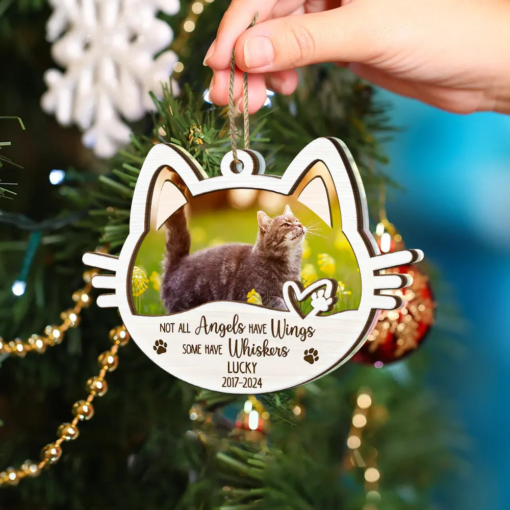 Christmas,Memorial,Cat Lovers,Custom Photo,Sad,Continue Shopping - Custom Photo Memorial Cat Not All Angels Have Wings Some Have Whiskers - Personalized 2-Layered Mix Ornament