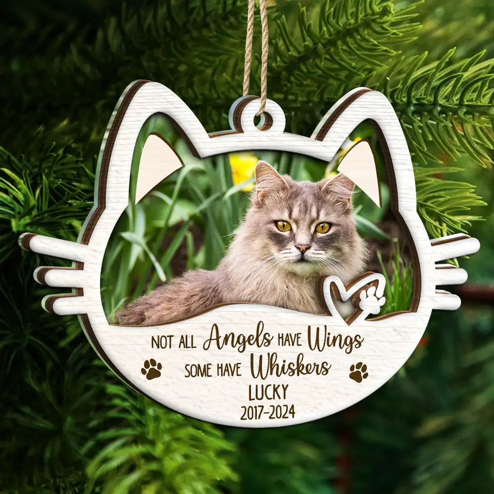 Christmas,Memorial,Cat Lovers,Custom Photo,Sad,Continue Shopping - Custom Photo Memorial Cat Not All Angels Have Wings Some Have Whiskers - Personalized 2-Layered Mix Ornament