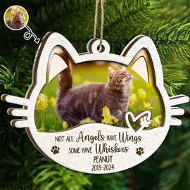 Christmas,Memorial,Cat Lovers,Custom Photo,Sad,Continue Shopping - Custom Photo Memorial Cat Not All Angels Have Wings Some Have Whiskers - Personalized 2-Layered Mix Ornament