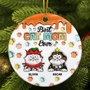 Cat Lovers - Best Cat Mom Ever Funny Christmas Cats - 3D Inflated Effect Printed Ornament, Personalized Circle Ceramic Ornament