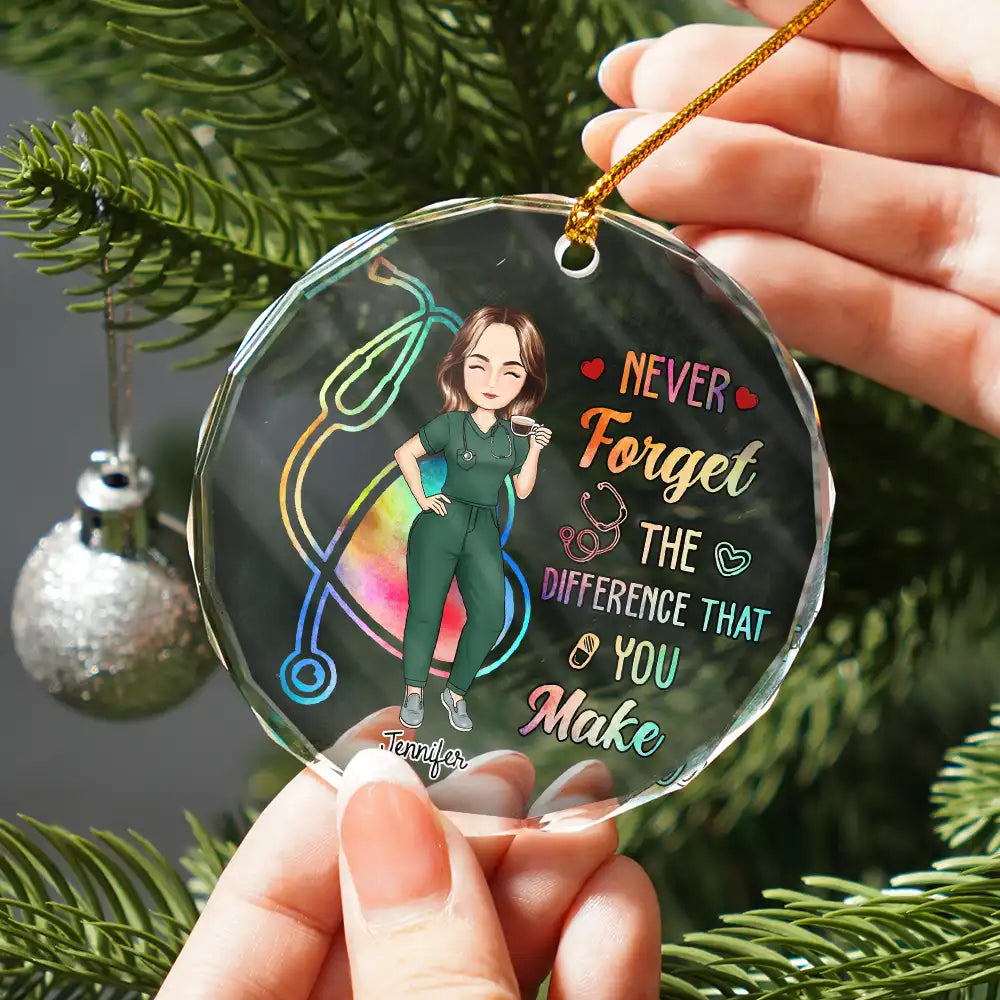 Nurse - Nurse Never Forget The Difference That You Make - Personalized Circle Glass Ornament