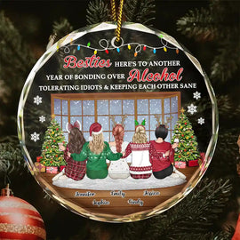 Gift For Bestie, Gift For Women, Gift For Sisters - Christmas Besties Sisters Keeping Each Other Sane - Personalized Circle Glass Ornament