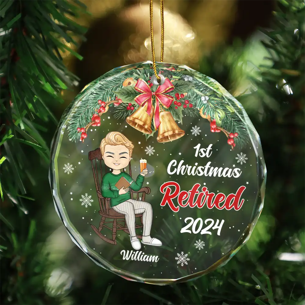 Retirement, Gift For Yourself - First Christmas Retired - Personalized Circle Glass Ornament