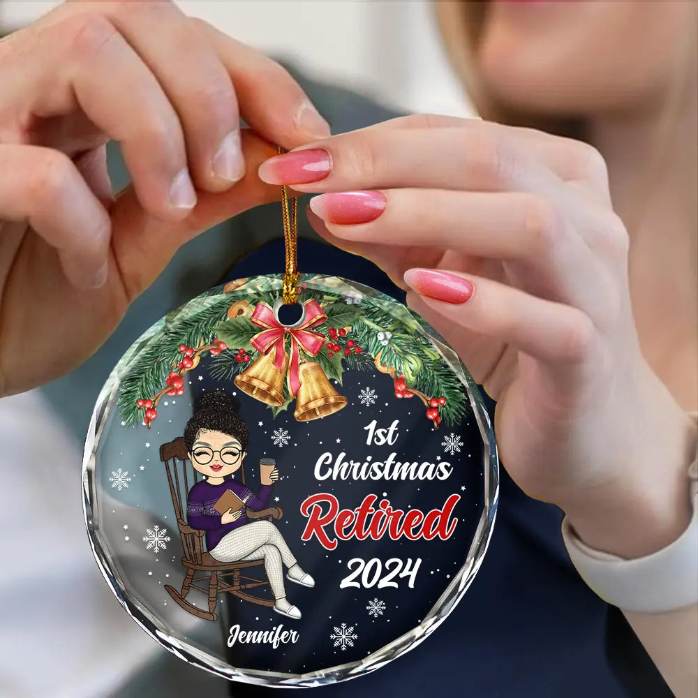 Retirement, Gift For Yourself - First Christmas Retired - Personalized Circle Glass Ornament