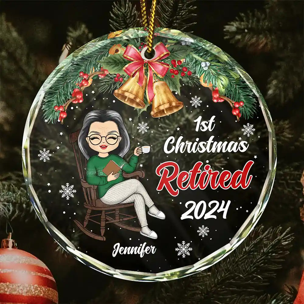 Retirement, Gift For Yourself - First Christmas Retired - Personalized Circle Glass Ornament