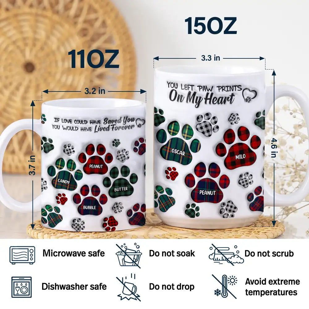 Memorial, Pet Lovers - Memorial Dog Cat You Left Paw Prints On My Heart - 3D Inflated Effect Printed Mug, Personalized White Edge-to-Edge Mug