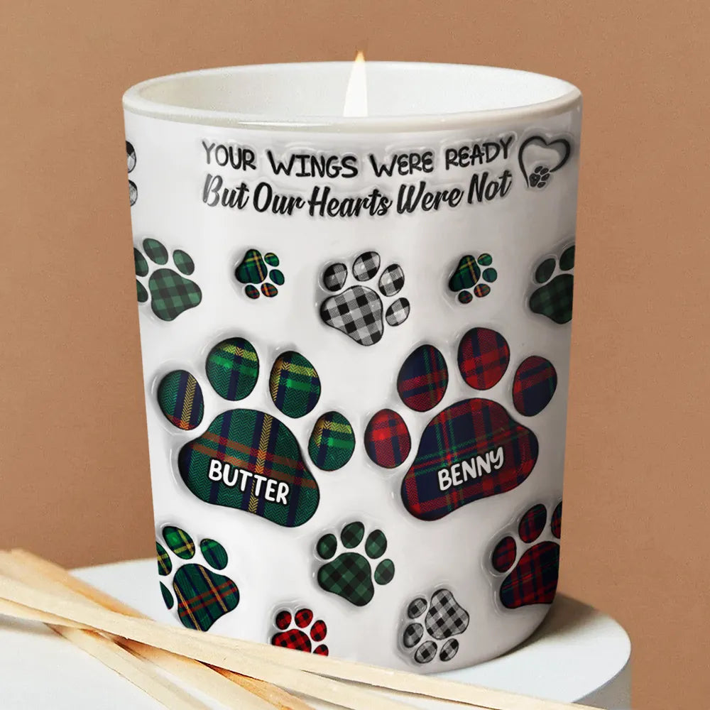 Memorial, Pet Lovers, Dog Lovers, Cat Lovers - Memorial Dog Cat You Left Paw Prints On My Heart - 3D Inflated Effect Printed Candle, Personalized Scented Candle With Wooden Lid