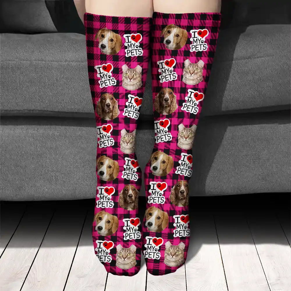 Pet Lovers - Custom Photo I Love My Dogs Cats Pets - Personalized Socks