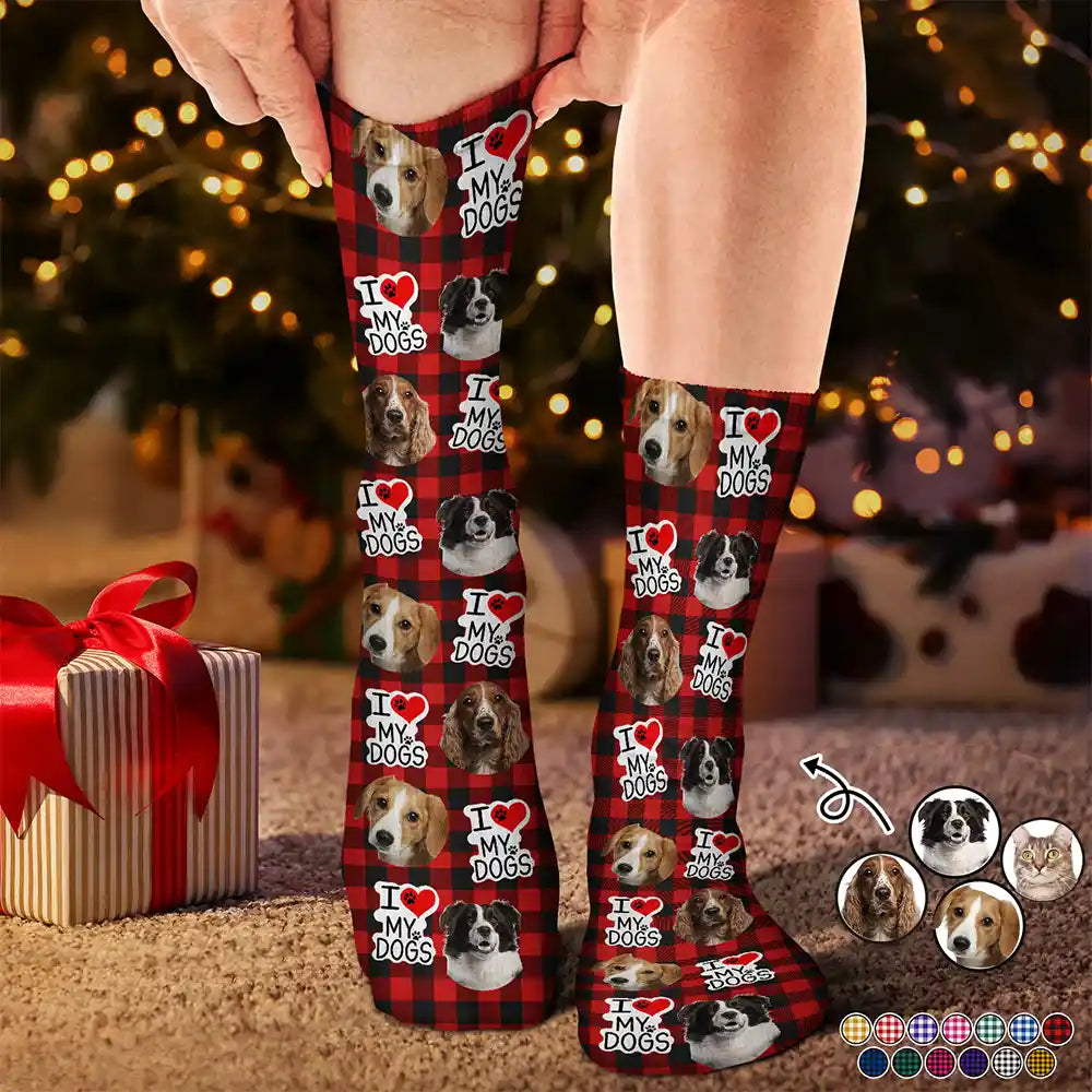 Pet Lovers - Custom Photo I Love My Dogs Cats Pets - Personalized Socks