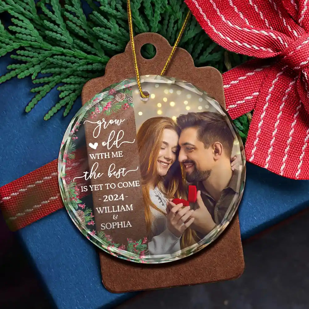 Gift For Couples - Custom Photo Newly Engaged Couple The Best Is Yet To Come - Personalized Circle Glass Ornament