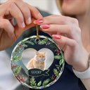 Pet Lovers, Dog Lovers, Cat Lovers - Custom Photo Christmas Dog Cat Pet Love Heart - Personalized Circle Glass Ornament