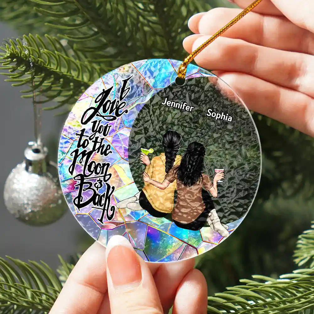 Gift For Bestie, Gift For Sisters - Besties I Love You To The Moon & Back - Personalized Stained Glass Ornament