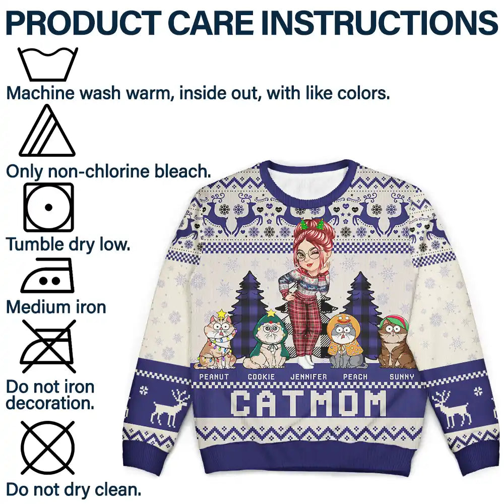 Cat Lovers, Cat Mom, Gift For Yourself, Gift For Women - Christmas Cat Mom Funny Cartoon Cats - Personalized Unisex Ugly Sweater