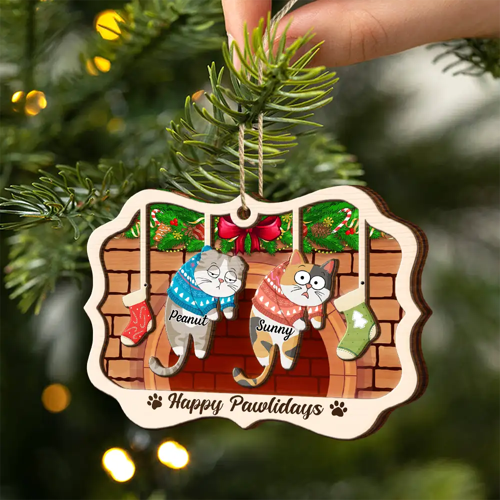 Christmas,Cat Lovers,Happy - Christmas Hanging Cats Have Yourself A Furry Little Christmas - Personalized 2-Layered Wooden Ornament