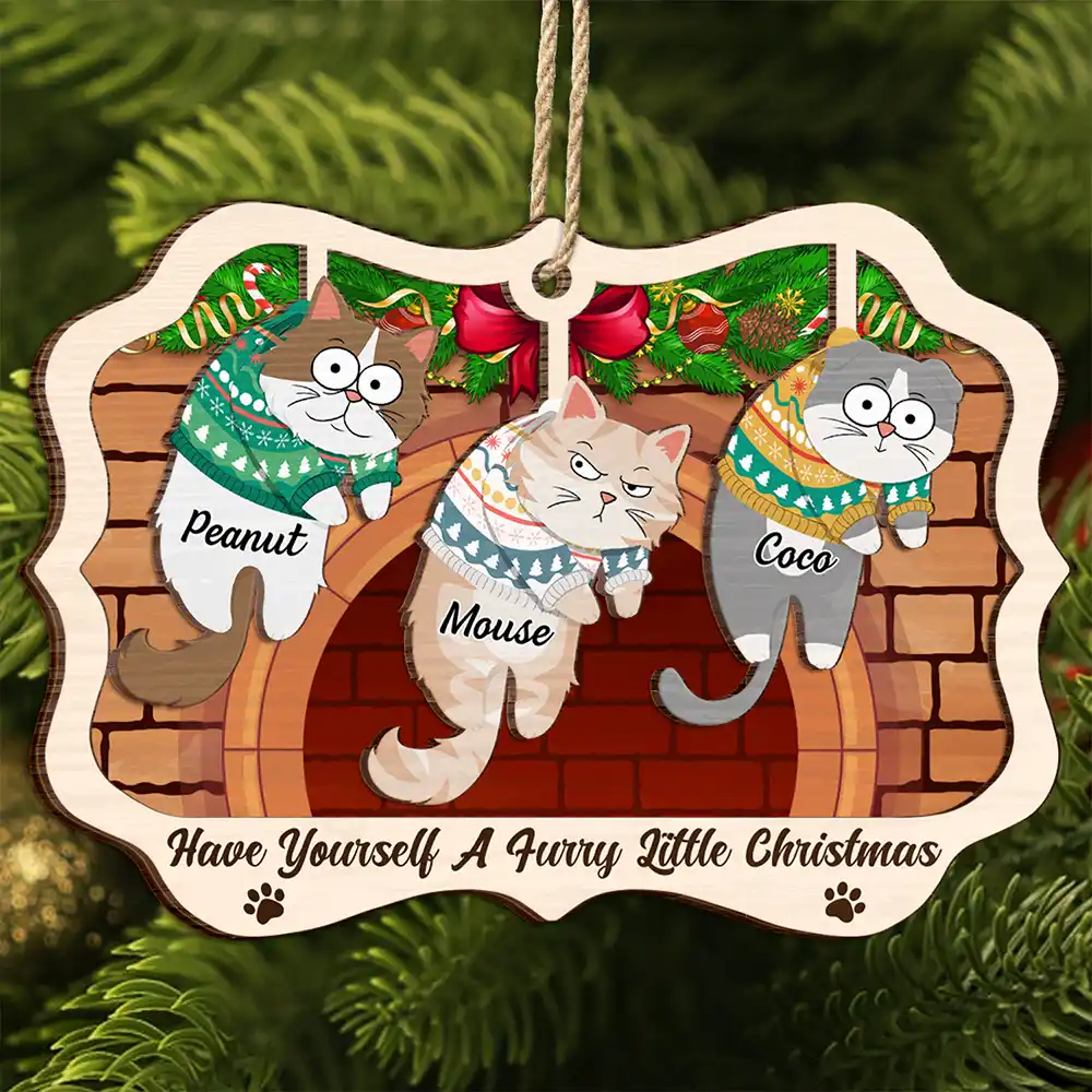 Christmas,Cat Lovers,Happy - Christmas Hanging Cats Have Yourself A Furry Little Christmas - Personalized 2-Layered Wooden Ornament