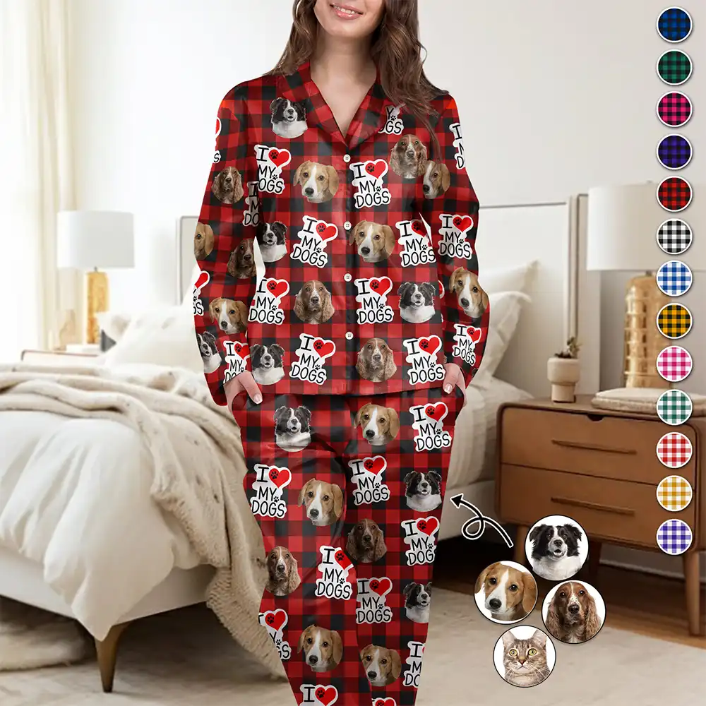 Gift For Yourself, Pet Lovers, Dog Lovers, Cat Lovers - Custom Photo I Love My Dogs Cats Pets - Personalized Long Pajamas Set