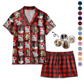 Pet Lovers, Dog Lovers, Cat Lovers, Gift For Yourself - Custom Photo I Love My Dogs Cats Pets - Personalized Short Pajamas Set