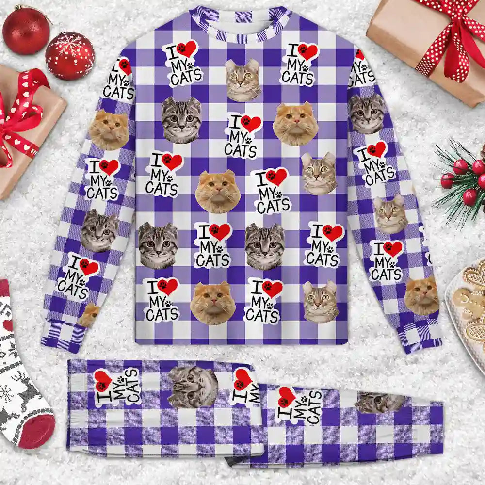 Christmas,Custom Photo,Pet Lovers,Dog Lovers,Cat Lovers,Gift For Yourself,Happy - Custom Photo I Love My Dogs Cats Pets - Personalized Unisex Pajamas Set